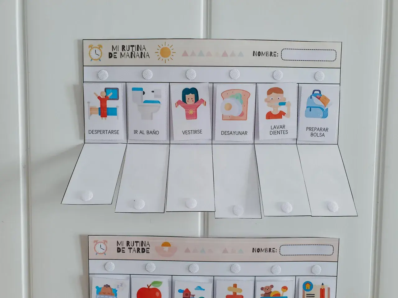 Fichas para niños de 4 años: "Mi Rutina de Mañana" con imágenes para despertar, ir al baño, vestirse, desayunar, lavarse los dientes y preparar la bolsa.