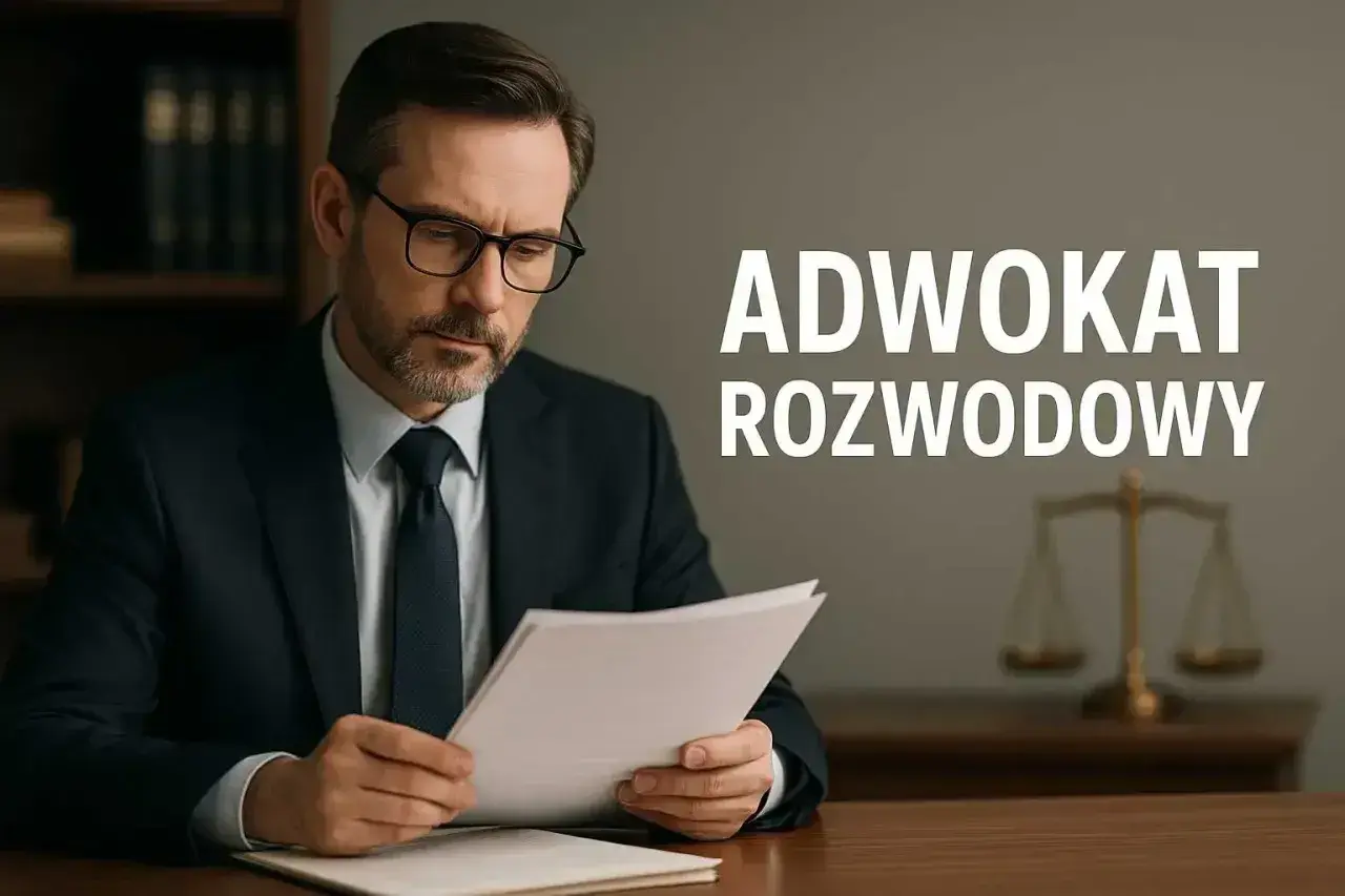 Poważny prawnik w okularach analizuje dokumenty. Dowiedz się, jak zaadresować pismo do adwokata rozwodowego, by skutecznie rozpocząć sprawę.