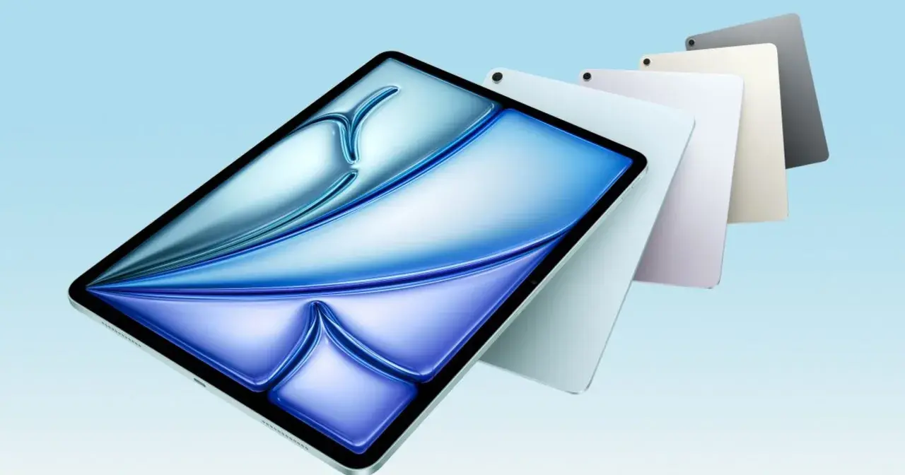Kilka tabletów iPad 11 256GB w różnych kolorach, z niebieskim, falującym wzorem na ekranie.