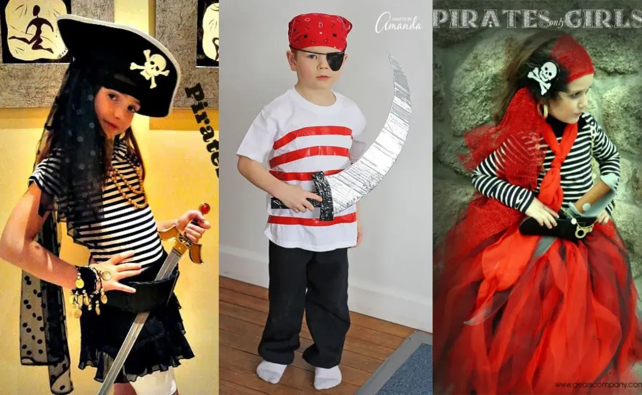 Niñas con un increíble disfraz pirata casero, listas para la aventura.