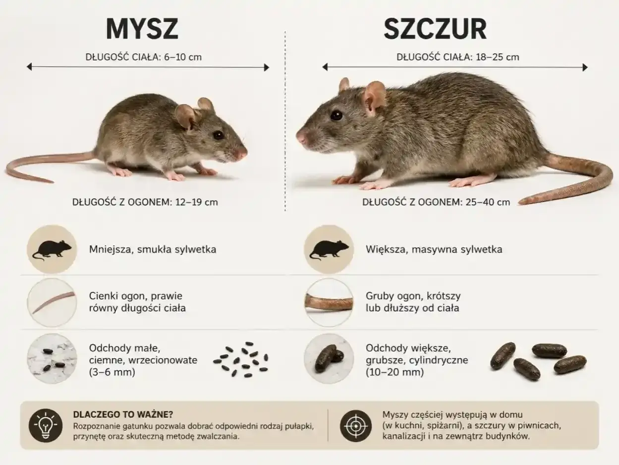 Porównanie myszy i szczura: różnice w wielkości, ogonie, odchodach i miejscach występowania.