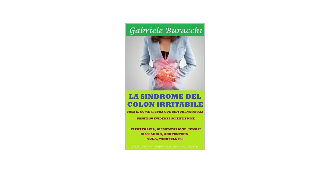 Immagine promozionale per Gabriele Buracchi sulla sindrome del colon irritabile, con rimedi naturali come fitoterapia, yoga e mindfulness.