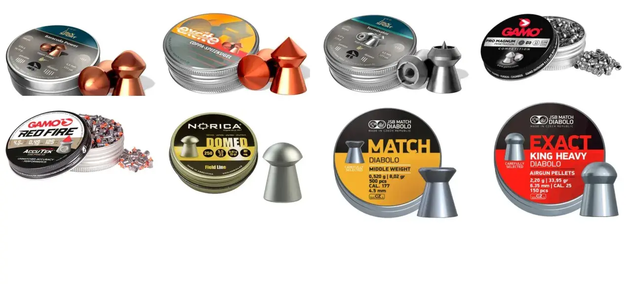 Divers plombs pour carabine à plomb de différents calibres et marques : Gamo, H&N, Norica, JSB.