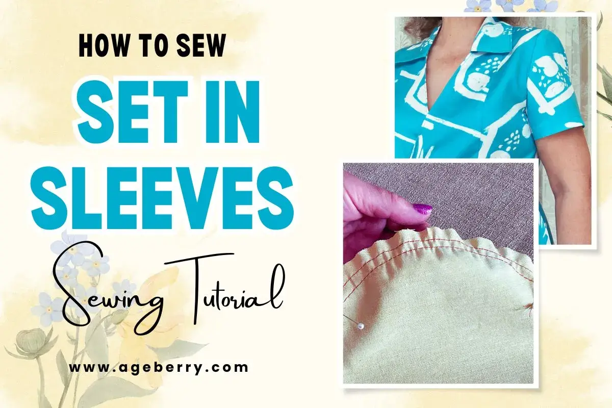 Learn how to set in sleeves with this sewing tutorial. Close-up shows a sleeve being pinned and stitched.