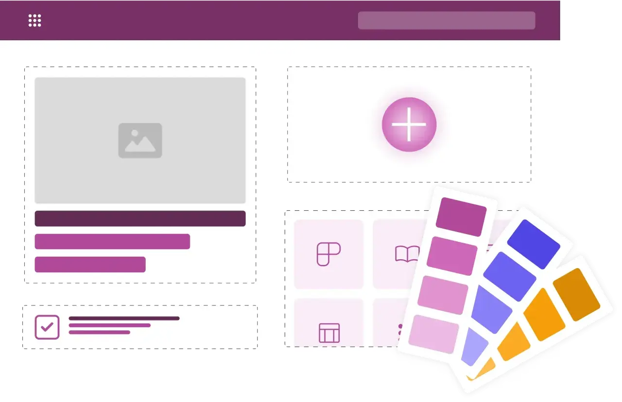 Conception d'une interface utilisateur pour un power apps tutorial, avec des éléments de design et une palette de couleurs.