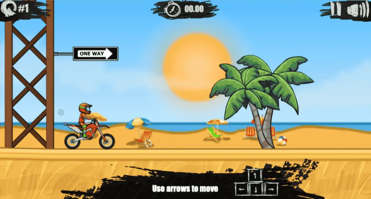 Motocyklista na plaży w grze wyścigowej. Idealne darmowe gry bez internetu dla fanów adrenaliny.