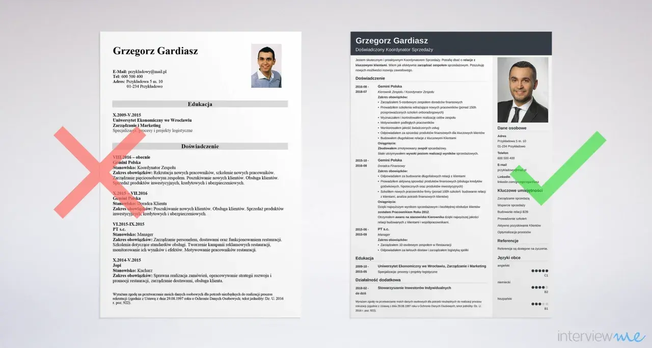 CV Grzegorza Gardiasza, doświadczonego koordynatora sprzedaży, z kluczowymi umiejętnościami i doświadczeniem. Idealne do wysłania w mailu z CV.
