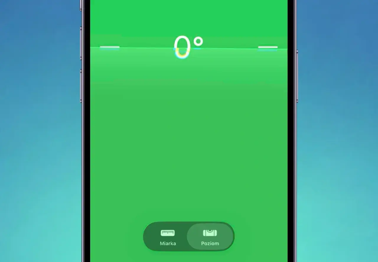 Aplikacja Poziom na iPhonie pokazuje 0 stopni, gdy jest idealnie poziomo. Dowiedz się, jak włączyć poziomicę w iPhone.