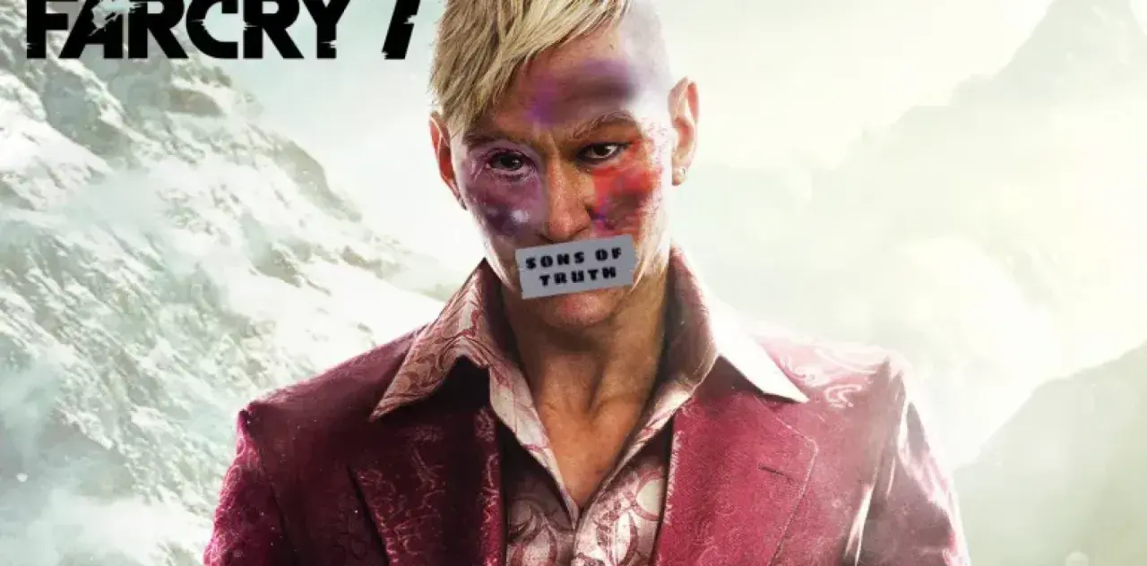Pagan Min z zakrytymi ustami, z napisem "Sons of Truth". Czy to zapowiedź Far Cry 7 kiedy?