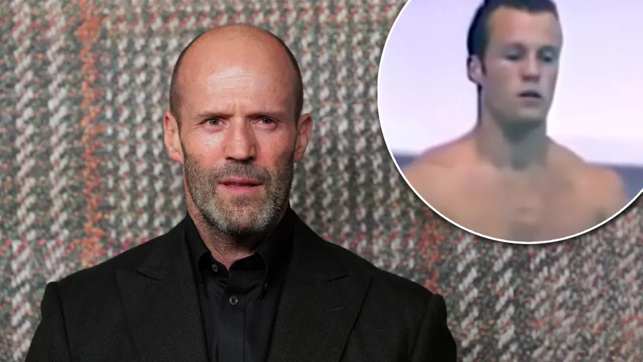 Jason Statham czy żyje? Aktor w garniturze obok swojego młodszego, nagiego wizerunku.