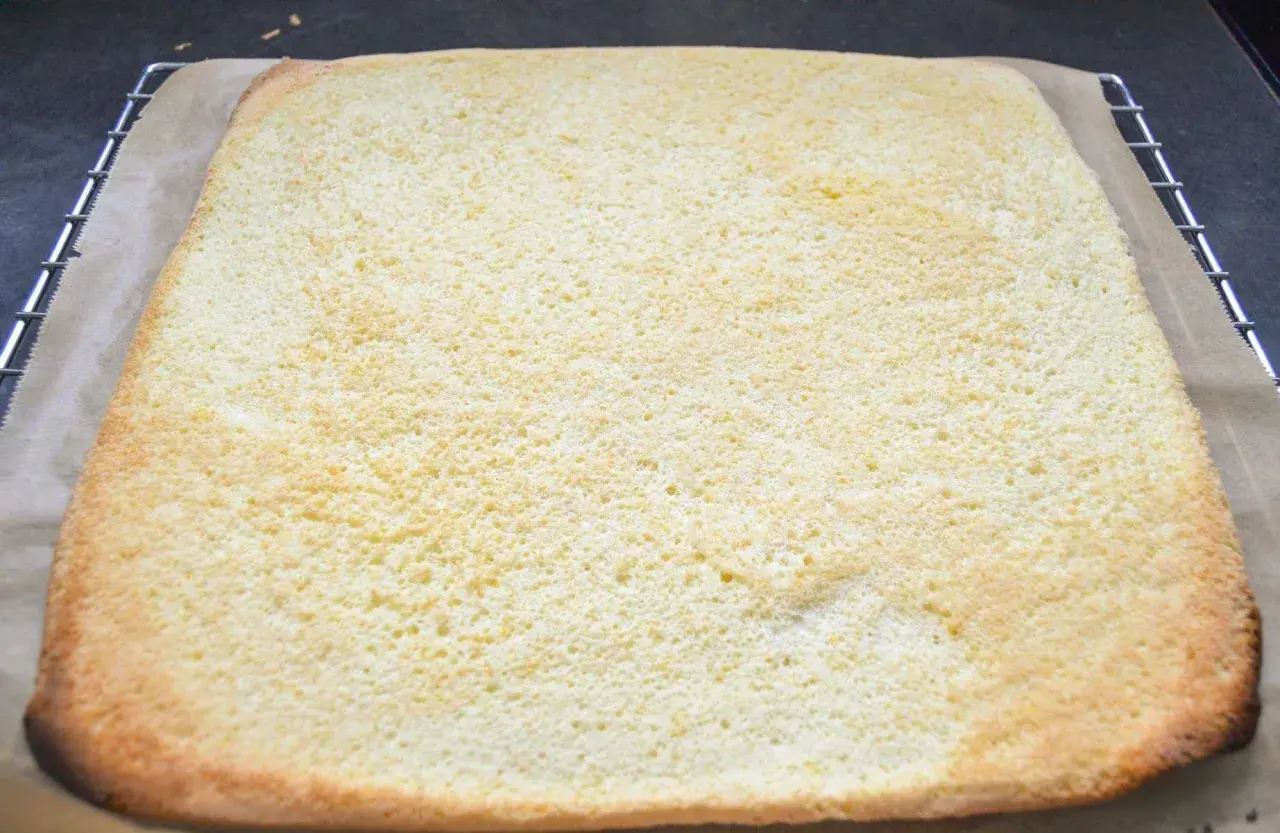Frisch gebackener Biskuitboden, perfekt für Omas leckeres Biskuitboden Rezept. Leicht und luftig, bereit für süße Füllungen.