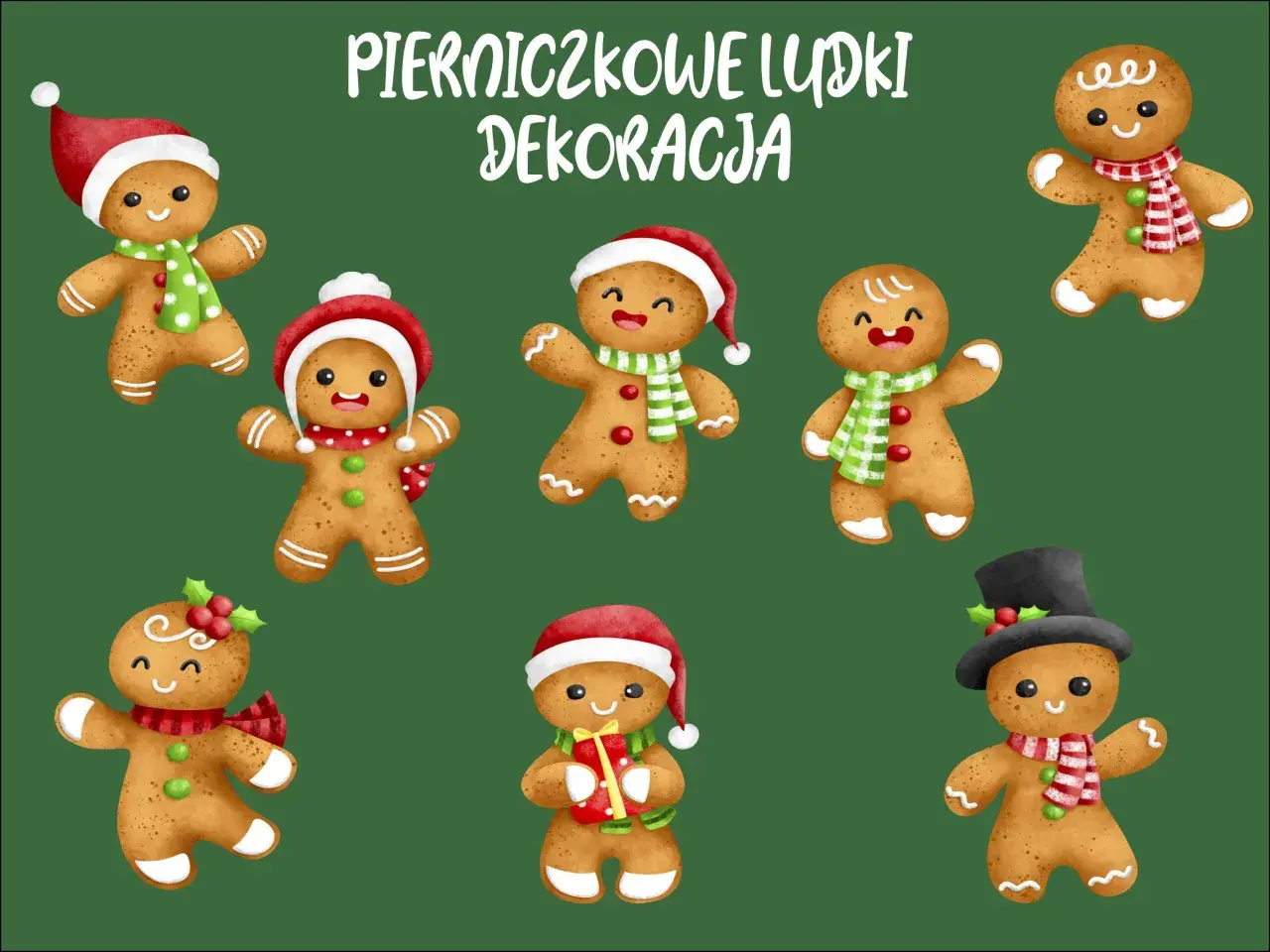 Urocze pierniczki do druku w świątecznych strojach, gotowe do dekoracji.