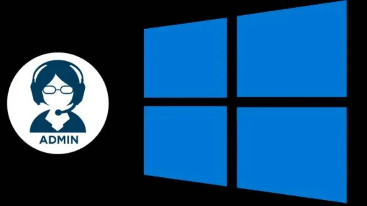 Icono de administrador con auriculares junto al logo de Windows 10. Guía para cambiar administrador Windows 10.