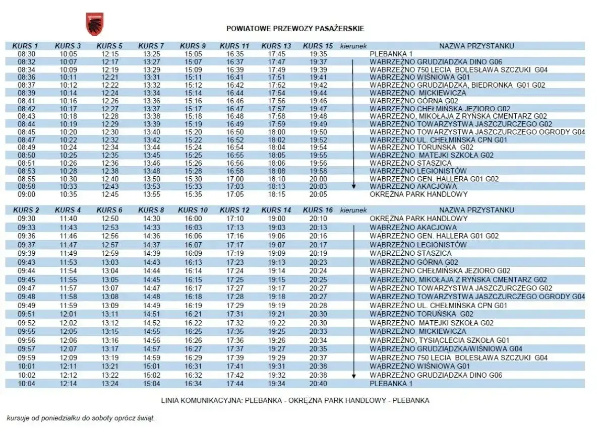 Rozkład jazdy autobusów z **koleo zniżki** na trasie Plebanka - Wąbrzeźno. Sprawdź godziny odjazdów i nazwy przystanków.