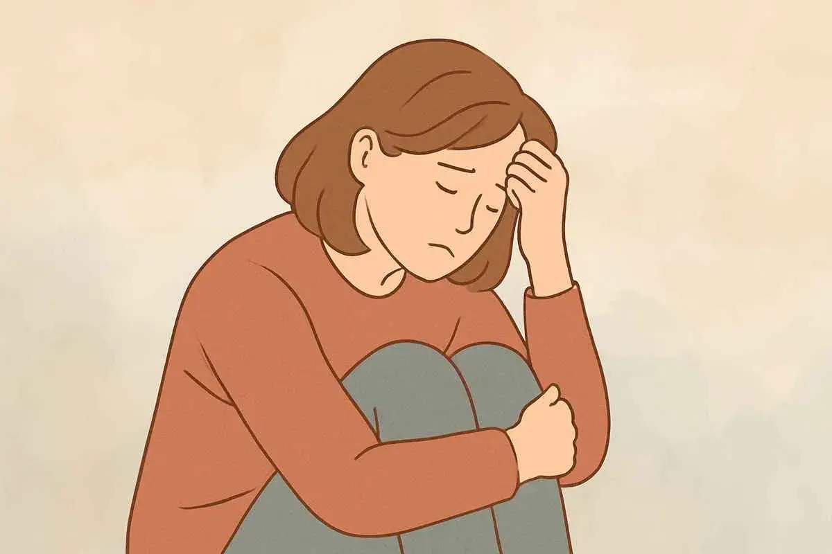 Ragazza seduta con la testa tra le mani, che esprime il sentirsi sbagliati in psicologia.