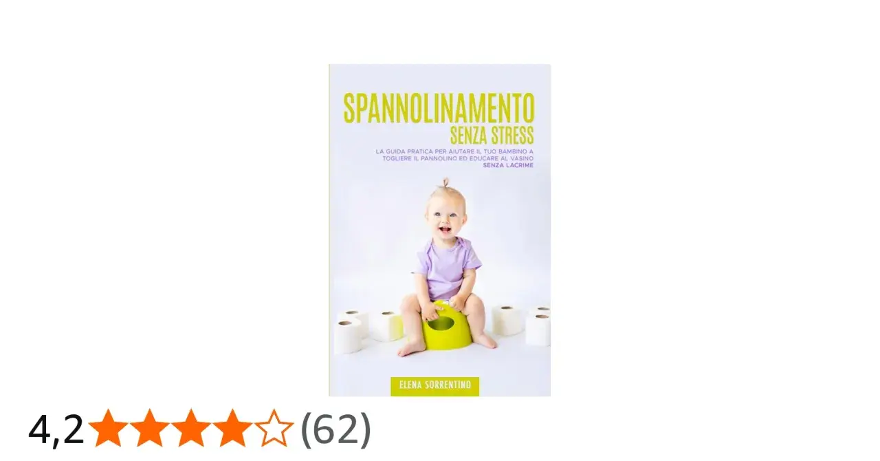 Copertina libro "Spannolinamento senza stress": bimba sorridente sul vasino, circondata da rotoli di carta igienica. Utile per chi cerca consigli su come organizzare un battesimo senza stress.