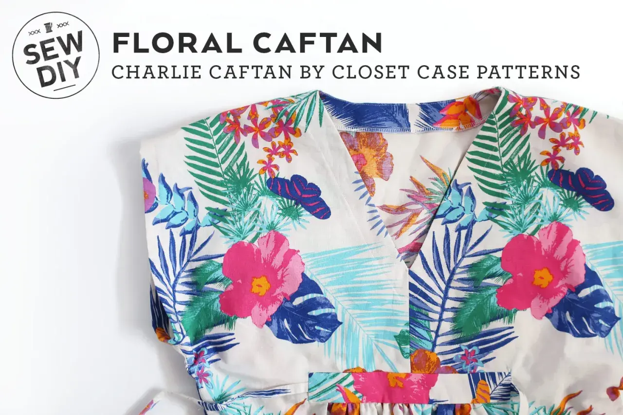 Floral caftan pattern free. A vibrant, tropical print caftan by Closet Case Patterns, perfect for a DIY sewing project.