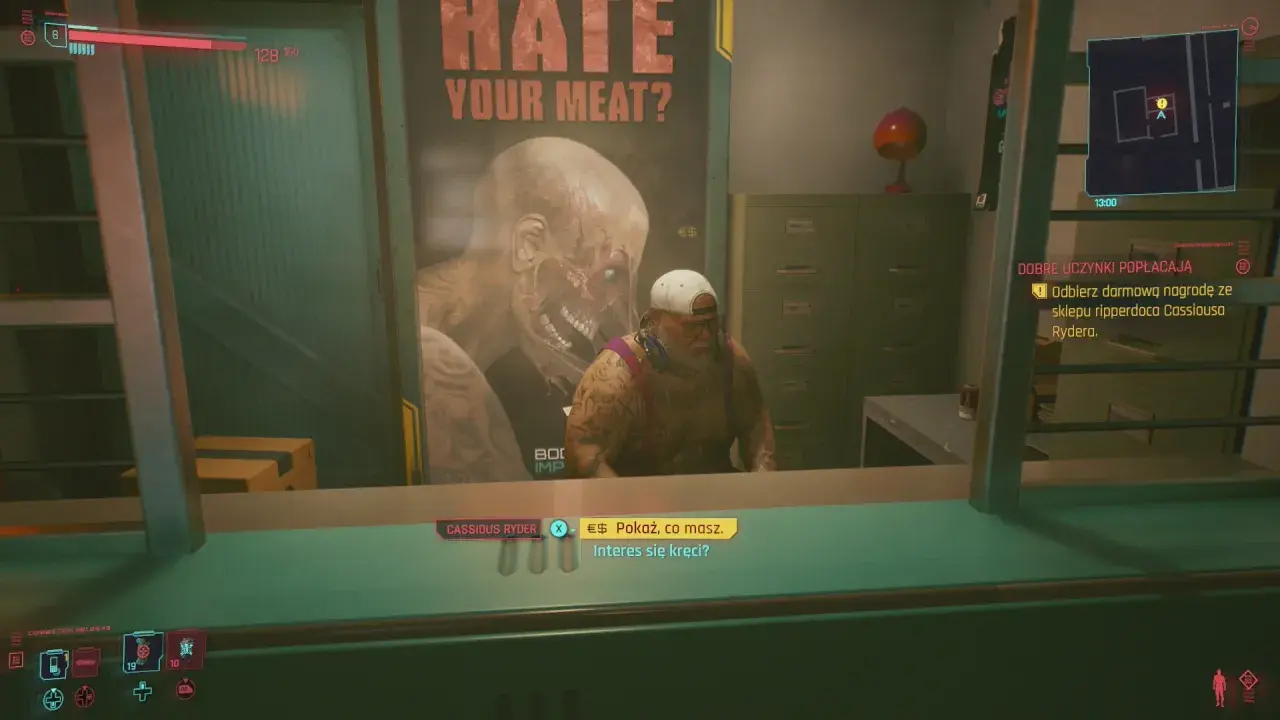 Cyberpunkowe dobre uczynki popłacają. Cassious Ryder, tatuażysta i ripperdoc, oferuje nagrodę za pomoc.
