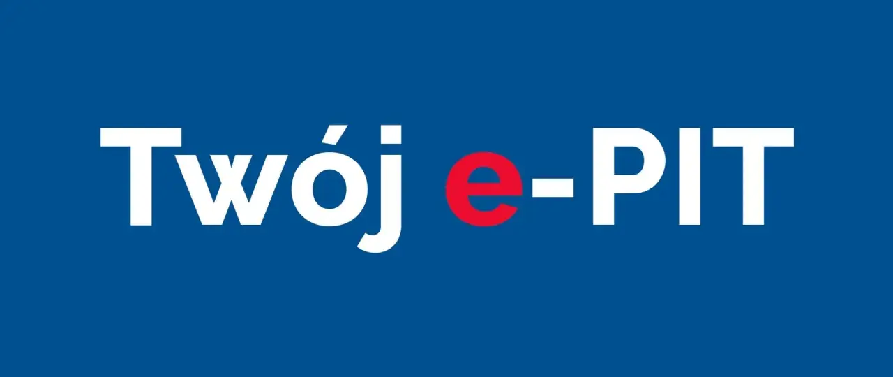 Napis "Twój e-PIT" w kolorze białym i czerwonym na niebieskim tle.