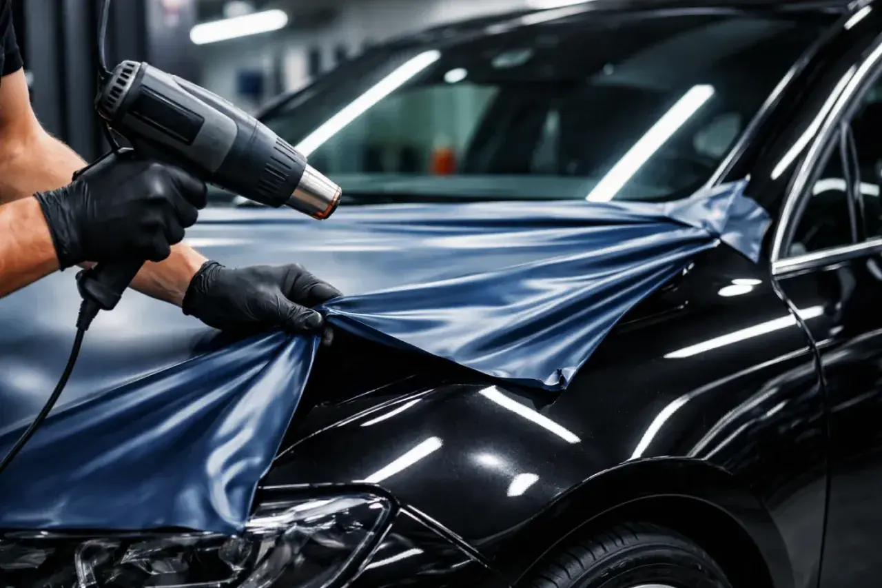 Maintenant, on va enlever la vieille décalcomanie de la voiture avec un décapeur thermique.
