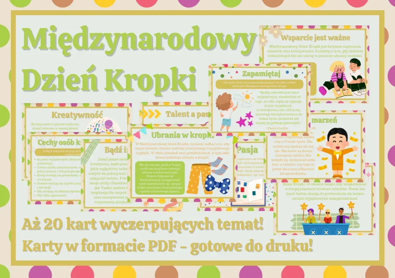 Międzynarodowy Dzień Kropki: święto kreatywności, talentów i pasji. Zachęca do wyrażania siebie i wspierania innych.