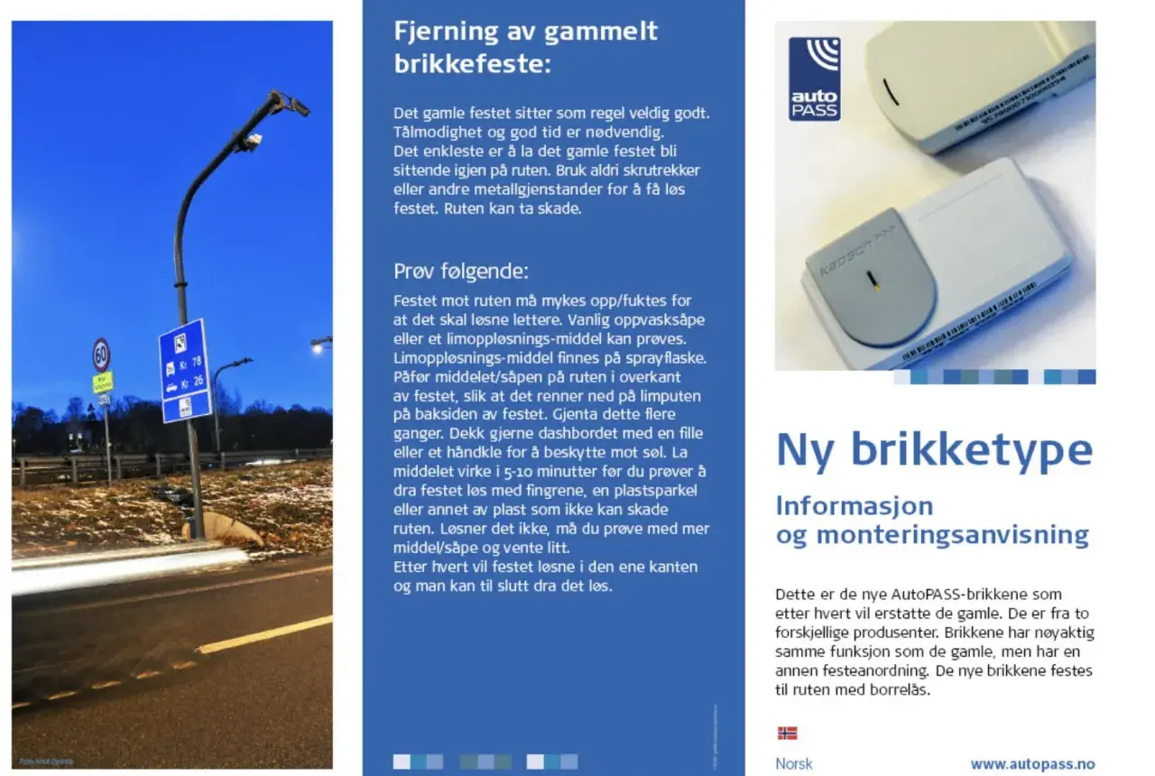 Norweskie opłaty drogowe: instrukcja usuwania starego uchwytu na bilet i montażu nowego.
