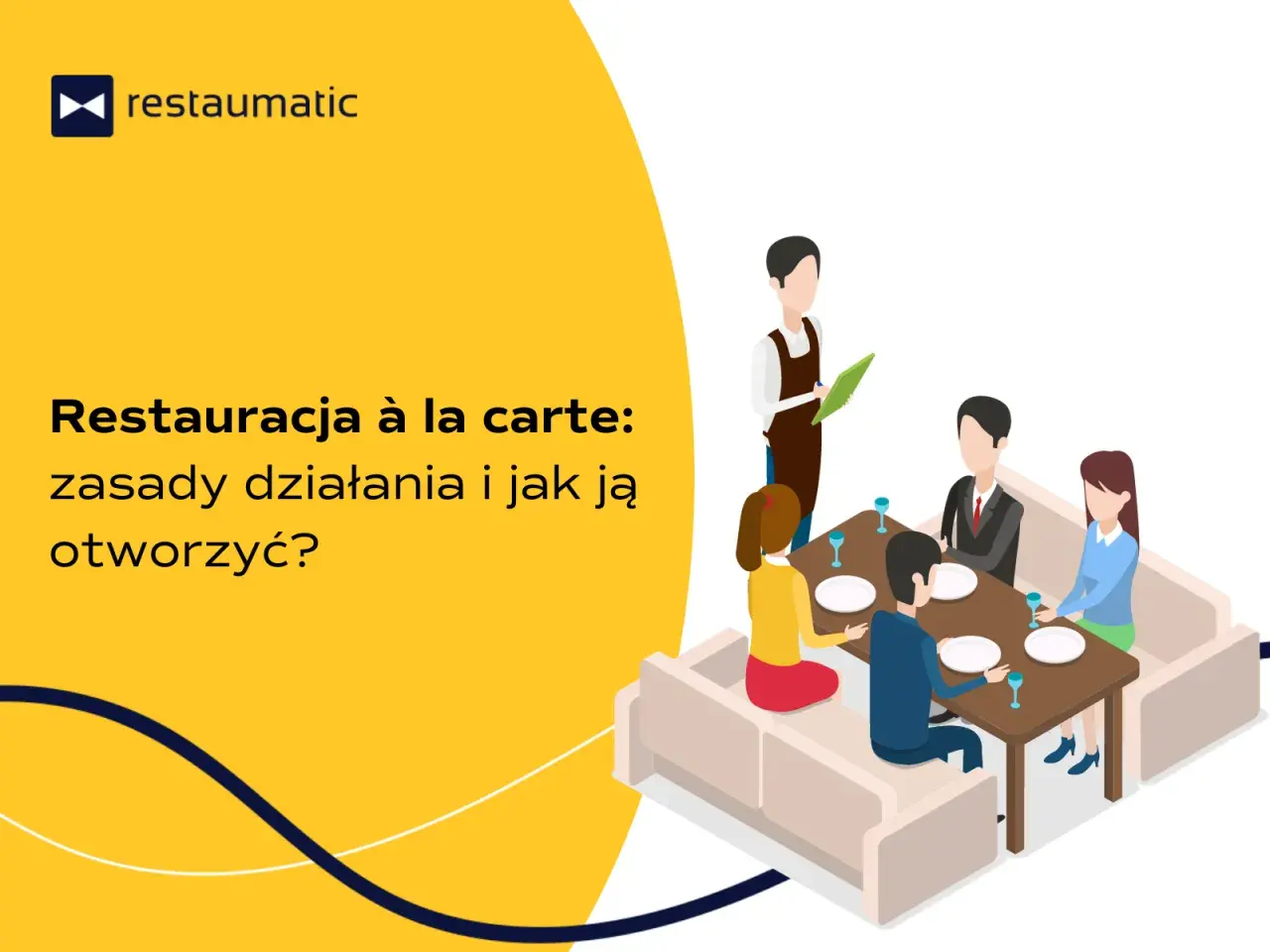 Restauracja à la carte: ludzie przy stoliku zamawiają posiłki, kelner notuje zamówienie.