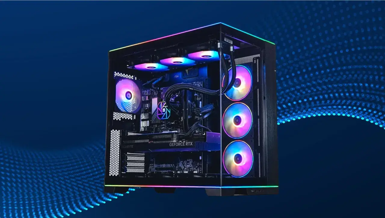 Ein Gaming-PC mit RGB-Beleuchtung. Das Netzteil liefert die nötige Energie für alle Komponenten.