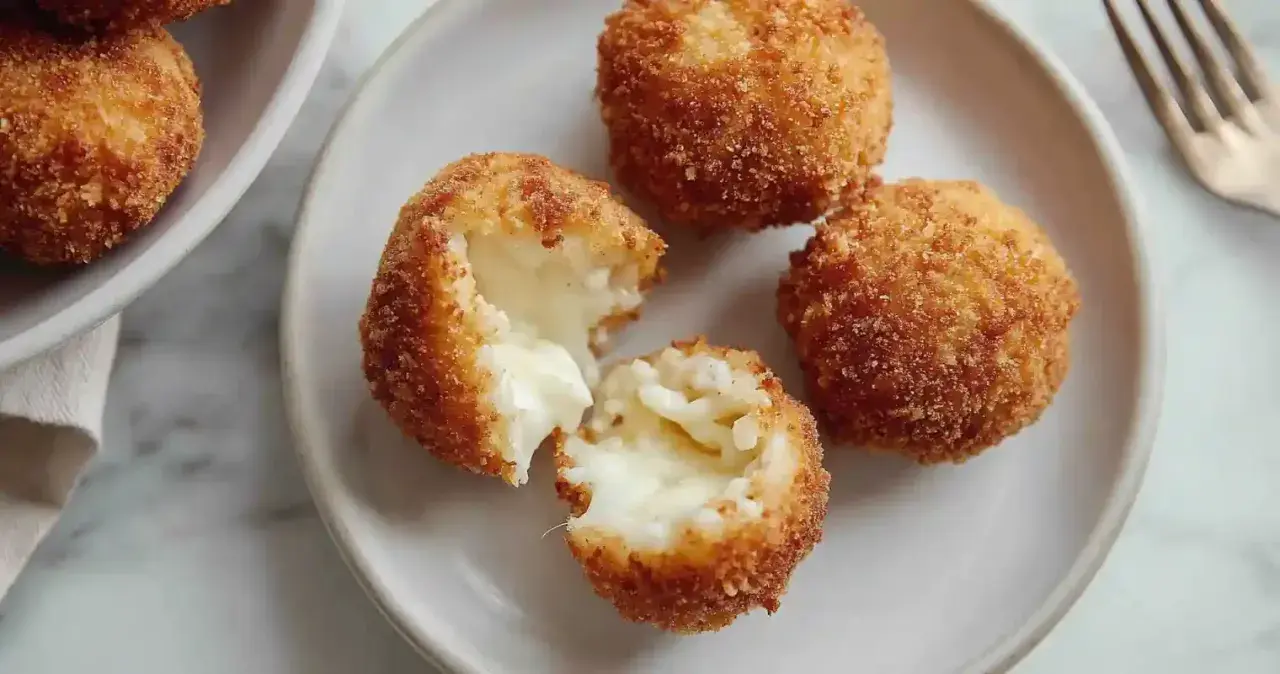Croquettes de riz italiennes dorées et croustillantes, une bouchée révèle un cœur fondant. Parfaites pour une recette facile.