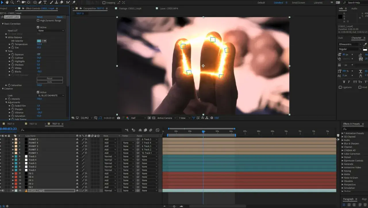 Efekt płonących palców w After Effects. Tutorial pokazuje jak stworzyć ten efekt.