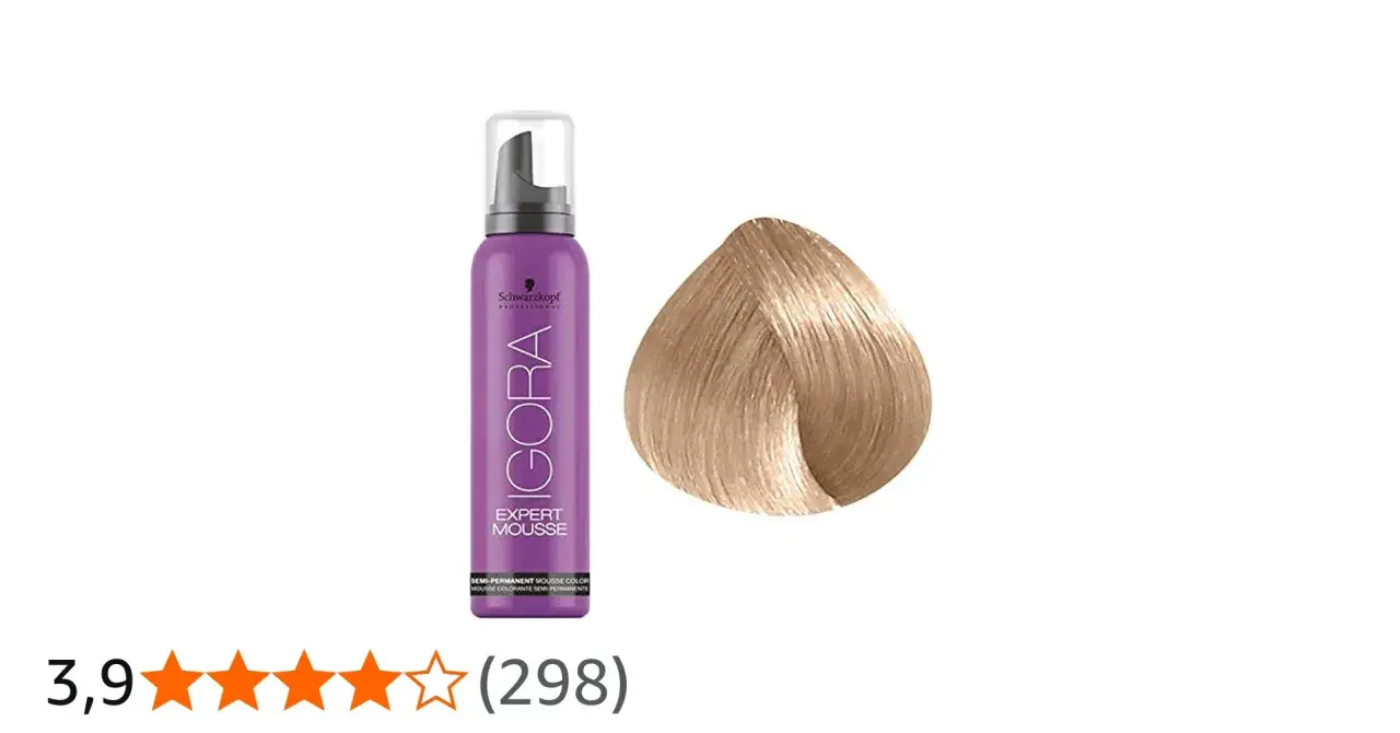 En flaska lila hårfärg mousse bredvid en lock ljust blont hår.
