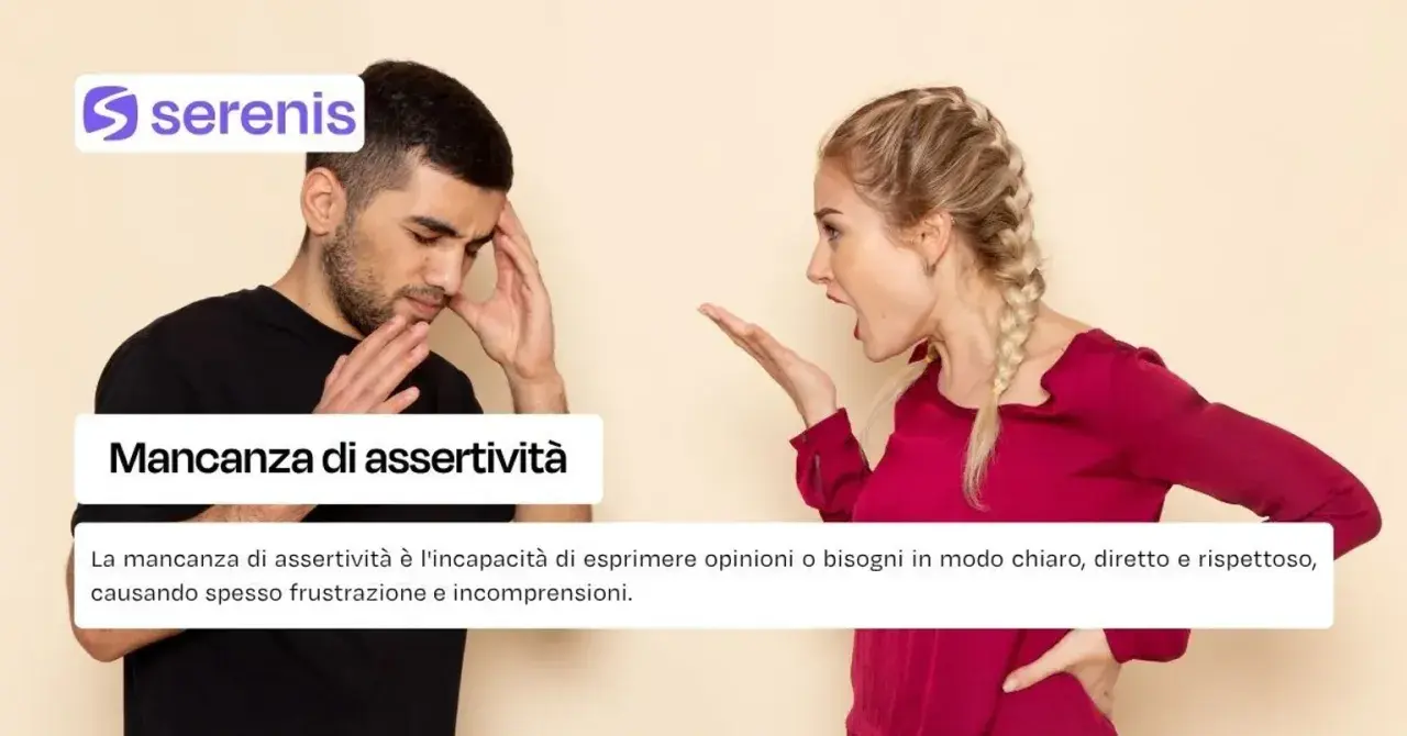 Uomo frustrato mentre una donna urla. Immagine illustra come reagire alla mancanza di rispetto, con il testo "Mancanza di assertività".
