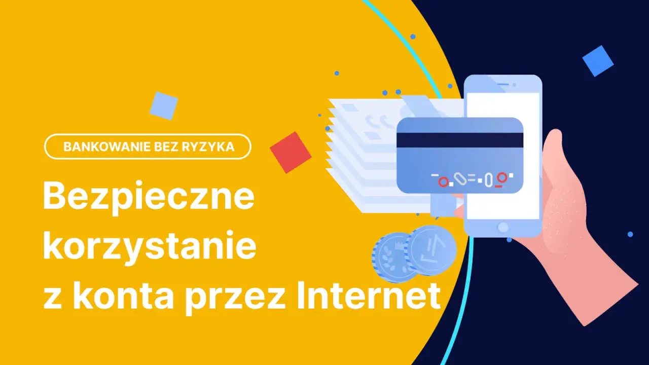 Ilustracja przedstawia dłoń trzymającą smartfon z kartą płatniczą, stos banknotów i monet.