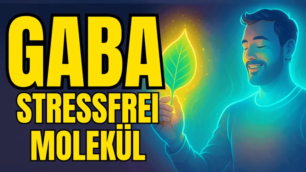 Mann hält leuchtendes Blatt, "GABA STRESSFREI MOLEKÜL" groß geschrieben. Richtige GABA Dosierung für Entspannung.