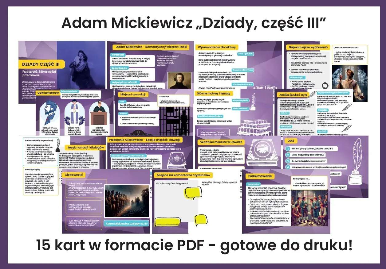 Dziady cz. III: Konrad, Ksiądz Piotr i Senator to kluczowi bohaterowie dramatu Mickiewicza. Ich losy odzwierciedlają walkę narodu o wolność.