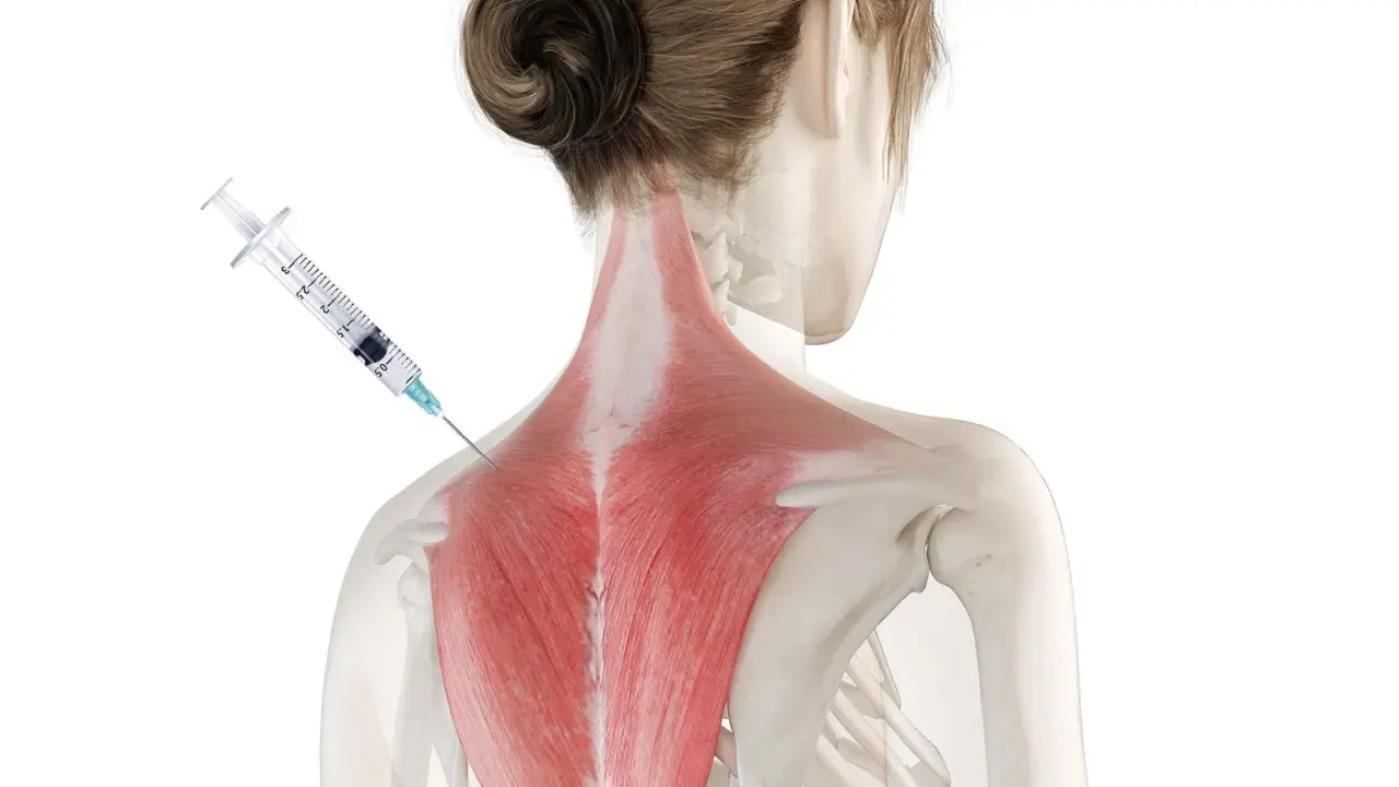 Zastrzyk botoksu w mięśnie karku, by uzyskać efekt "Barbie botox" i wysmuklić sylwetkę.