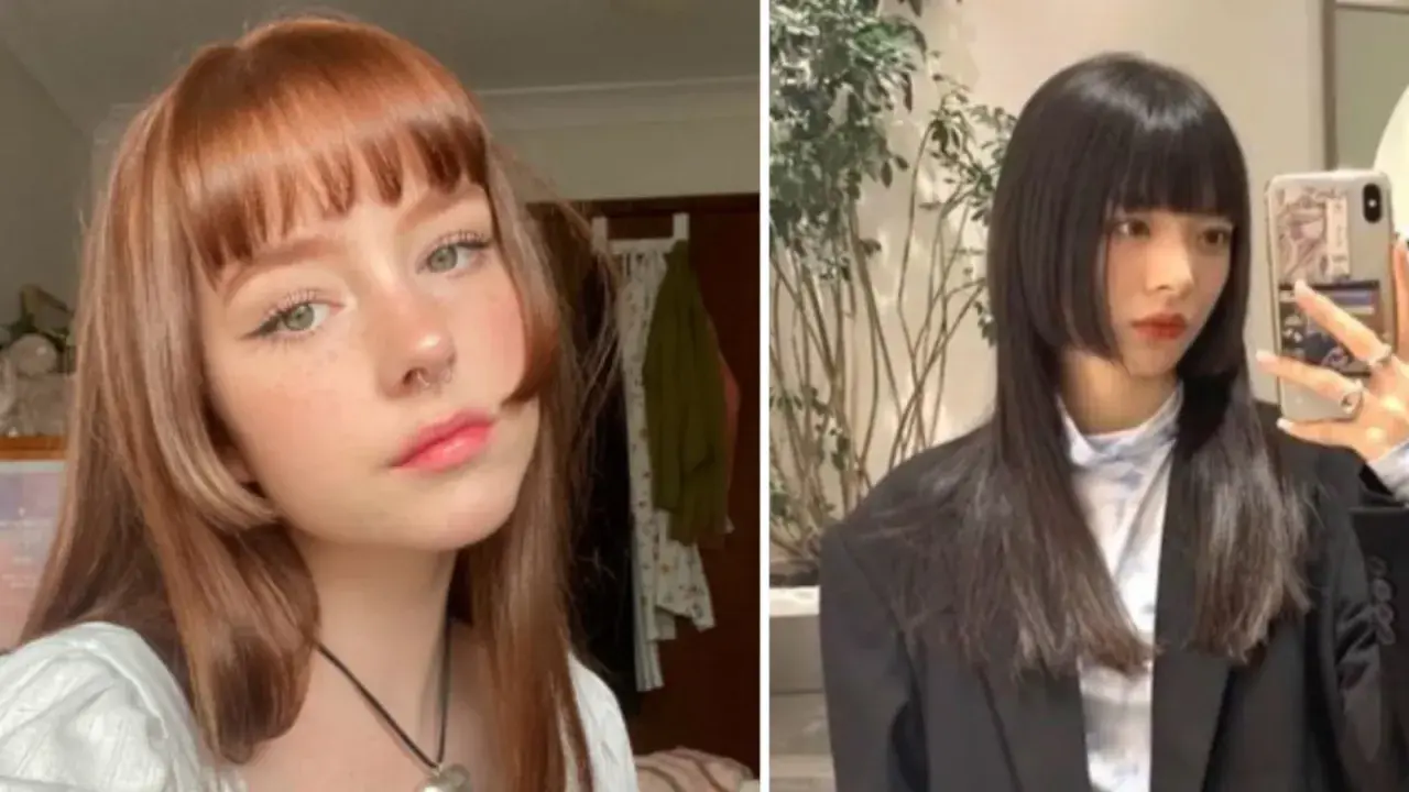 Dos mujeres con corte de pelo hime cut. Una tiene el pelo castaño rojizo y la otra, negro azabache.