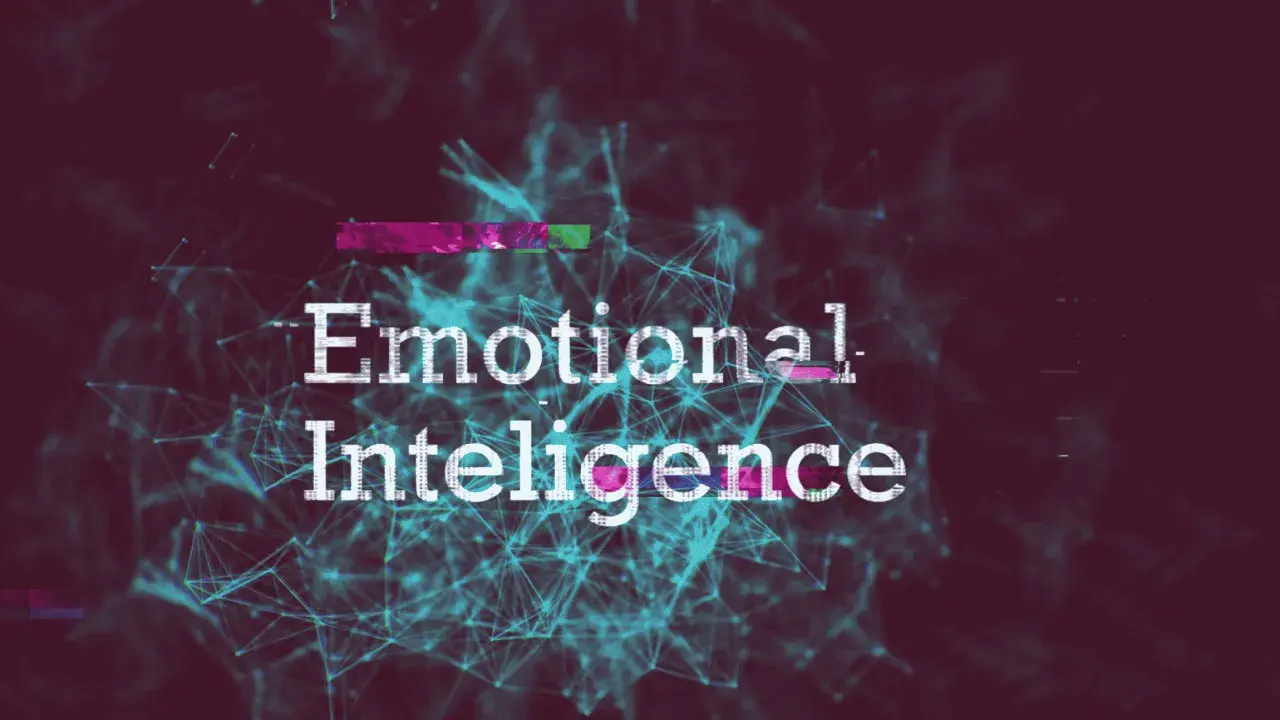 Text "Emotional Intelligence" overlaid on a digital network. Overcoming an internal roadblock is key to developing this skill.