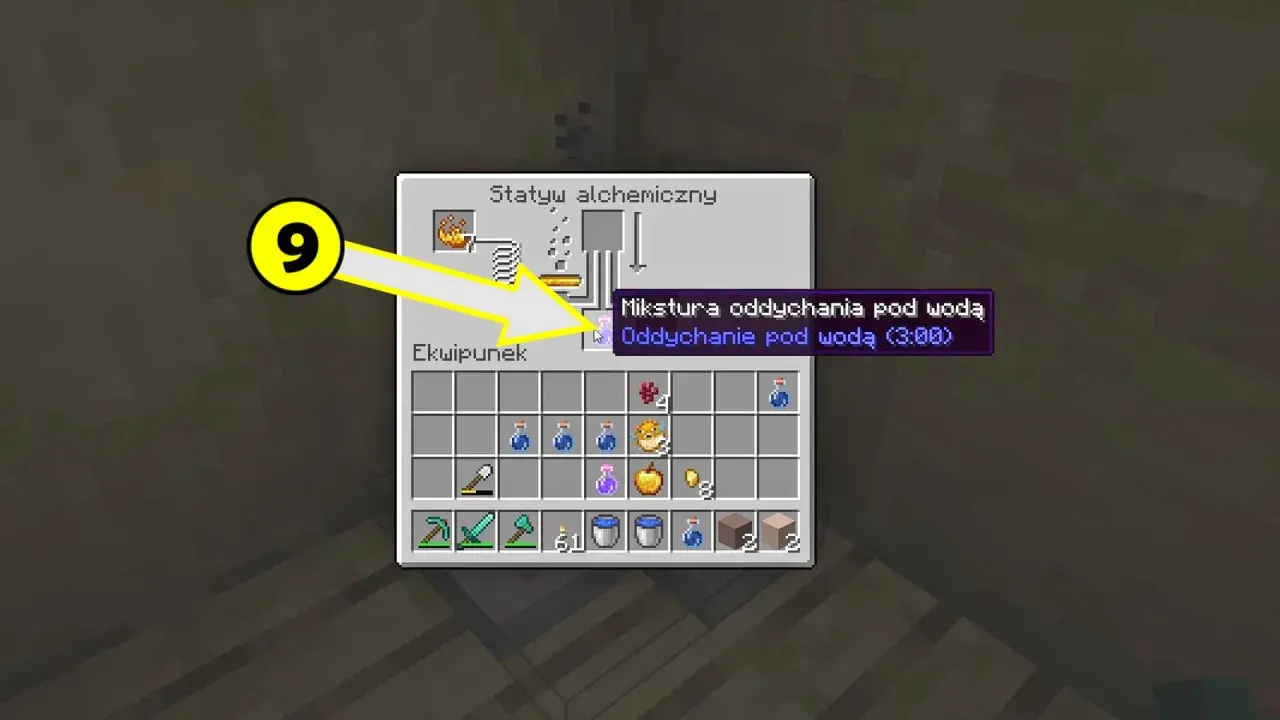 Mikstura oddychania pod wodą w Minecraft, zwiększa wydajność pod wodą.