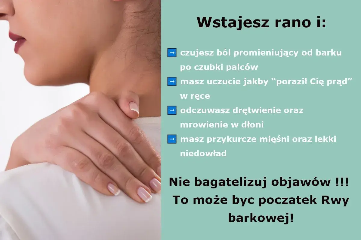 Ból promieniujący od barku po palce, mrowienie, drętwienie ręki – to mogą być objawy rwy barkowej. Nie ignoruj ich!