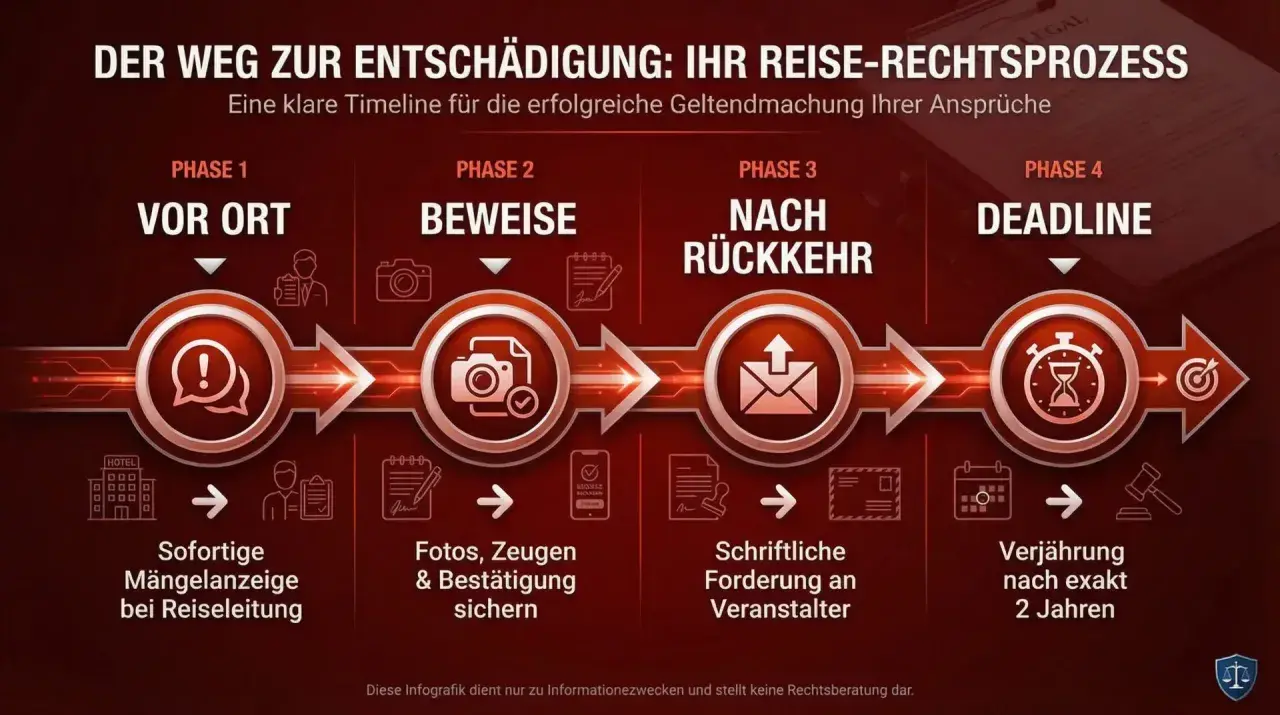 Der Weg zur Entschädigung: Eine Timeline für Ihre Reiseansprüche, die die "Frankfurter Tabelle 2026" als Orientierung nutzen könnte.