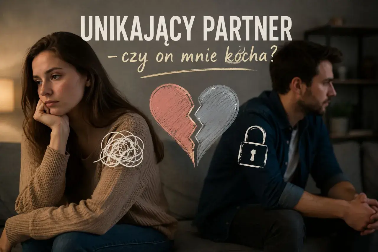 Smutna kobieta i odwrócony mężczyzna. Serce pęknięte na pół, zablokowane. Czy on mnie kocha, ale nie chce związku?