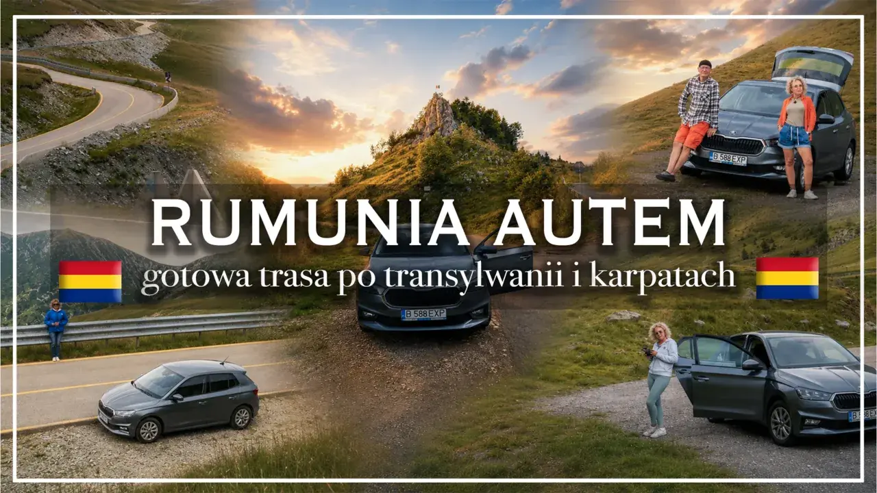 Rumunia wakacje samochodem: malownicze drogi Transylwanii i Karpat. Dwie pary cieszą się podróżą po górskich serpentynach.