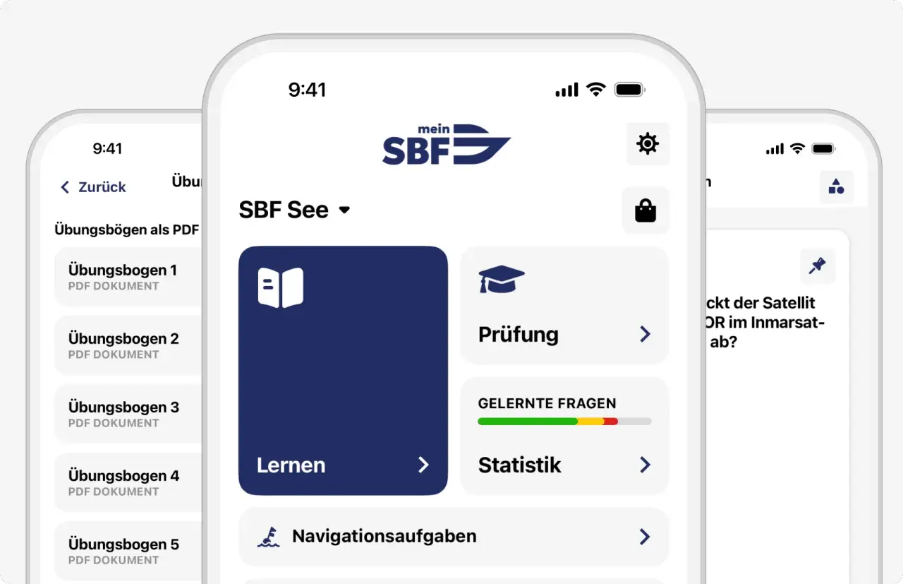 Die "mein SBF" App hilft beim BWL lernen für den SBF See. Übungsbögen, Prüfungsvorbereitung und Statistik sind verfügbar.
