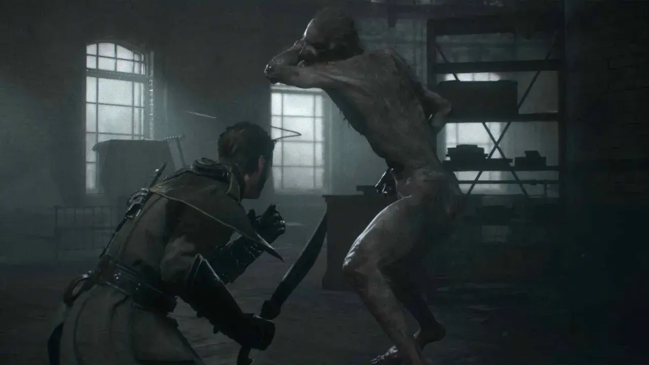 Ein Mann kämpft im Spiel "The Order: 1886" gegen ein monströses Wesen.