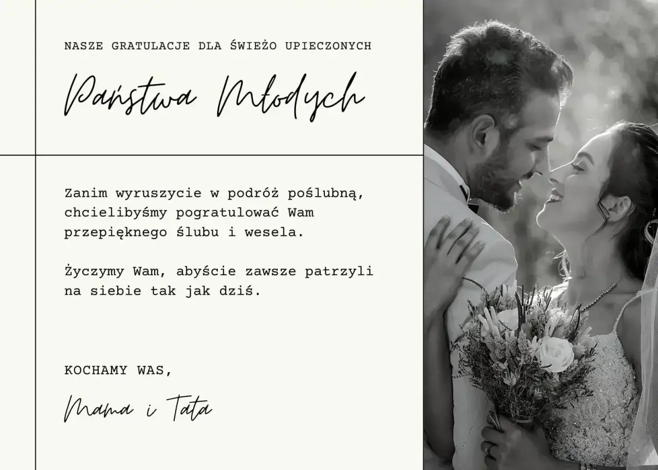Gratulacje dla Państwa Młodych! Życzymy Wam, byście zawsze patrzyli na siebie z taką miłością. To piękne, czego życzyć młodej parze.
