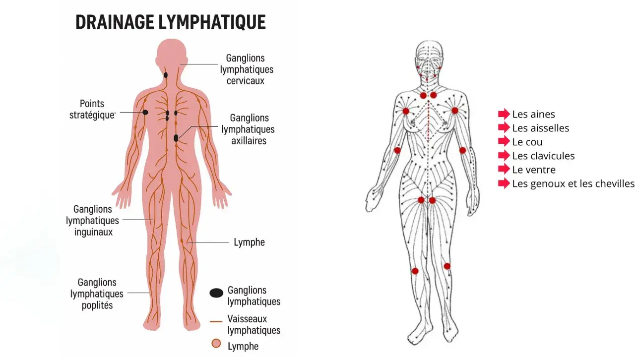 Schéma du drainage lymphatique : points stratégiques, ganglions et vaisseaux. Avis médecin sur cette technique.