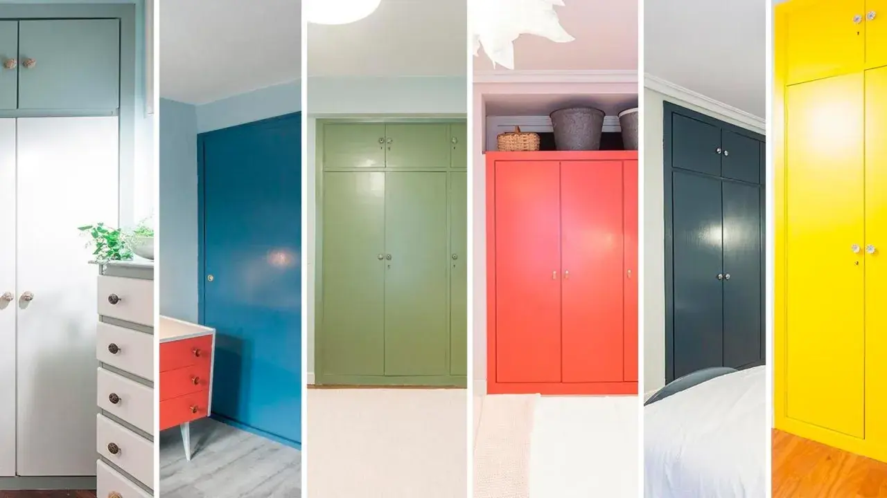 Armarios empotrados pintados de azul, verde, coral, gris oscuro y amarillo. ¡Ideas para pintar tu armario empotrado!