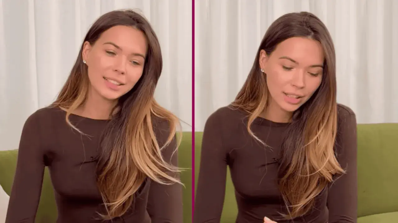 Sandra Kubicka kiedys, uśmiechnięta, z długimi, brązowymi włosami, w brązowej bluzce.