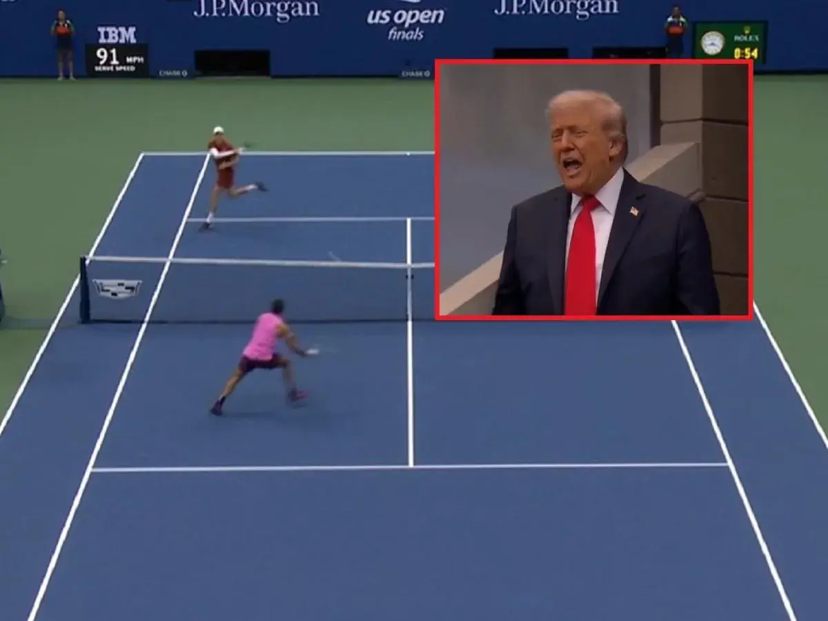 Donald Trump emocjonuje się podczas finału mężczyzn US Open w tenisie.